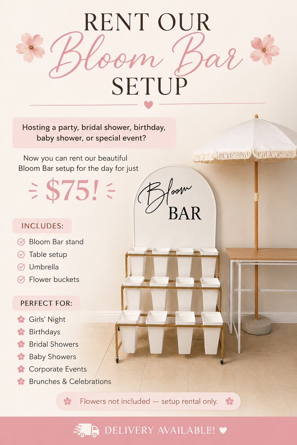 Bloom Bar Rental Miami | Flower Bar Setup Rental for Weddings & Events